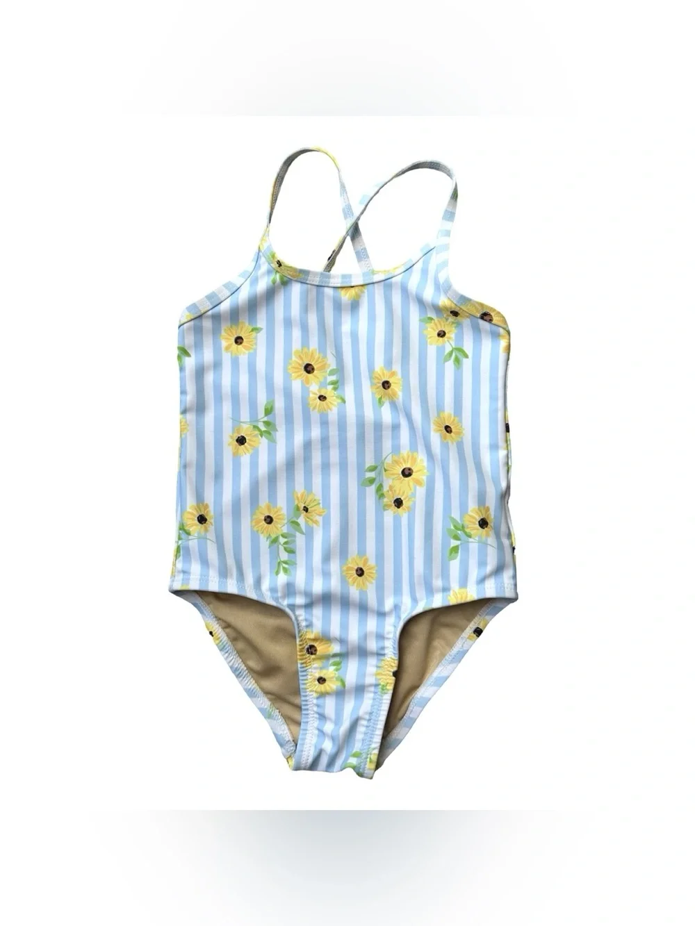 Old Navy 3T Girls blue striped daisy full swimsuit